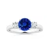 Angara Three Stone Gia Certified Round Blue Sapphire Ring With Diamonds In White Gold/medium To Rich Blue