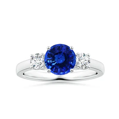 Angara Three Stone Gia Certified Round Blue Sapphire Ring With Diamonds