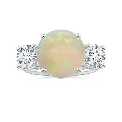 Angara Three Stone Gia Certified Round Opal Knife-edge Shank Ring In Metallic