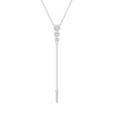 Angara Three Stone Graduated Bezel-set Diamond Lariat Necklace In White
