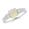 Angara Three Stone Opal And Diamond Ring In White Gold/milky With Medium Play Of Colour