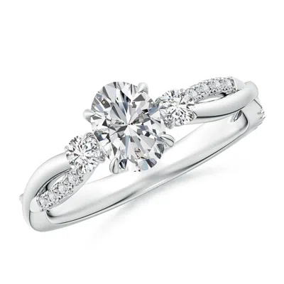 Angara Three Stone Oval & Round Diamond Engagement Ring In White