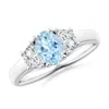 Angara Three Stone Oval Aquamarine And Half Moon Diamond Ring In White Gold/light Swiss Blue