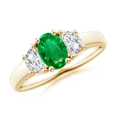 Angara Three Stone Oval Emerald And Half Moon Diamond Ring In Green