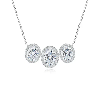 Angara Three Stone Oval Lab-grown Diamond Halo Pendant In Metallic