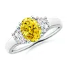 Angara Three Stone Oval Lab-grown Fancy Intense Yellow And Half Moon White Diamond Ring In White Gold/fancy Intense