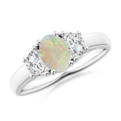 Angara Three Stone Oval Opal And Half Moon Diamond Ring In Metallic