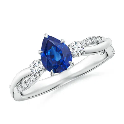 Angara Three Stone Pear Blue Sapphire & Diamond Engagement Ring In Metallic