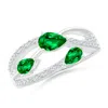 Angara Three-stone Pear Emerald Criss-cross Ring In White Gold/rich Green