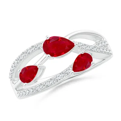 Angara Three-stone Pear Ruby Criss-cross Ring In Metallic