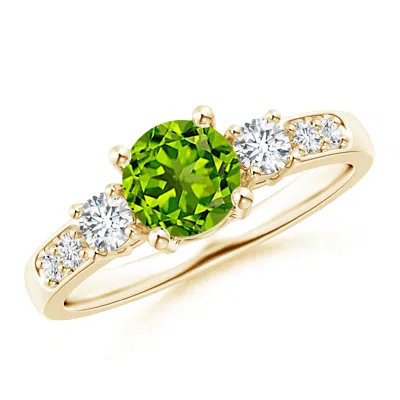 Angara Three Stone Peridot And Diamond Ring In Gold
