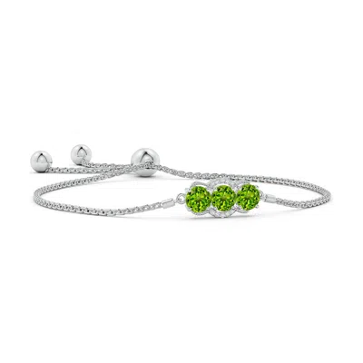Angara Three Stone Peridot Half Halo Leo Bolo Bracelet In Metallic