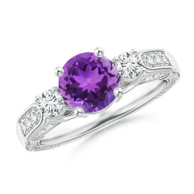 Angara Three Stone Round Amethyst And Diamond Ring In Metallic