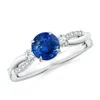 Angara Three Stone Round Blue Sapphire & Diamond Engagement Ring In White Gold/medium To Rich Blue