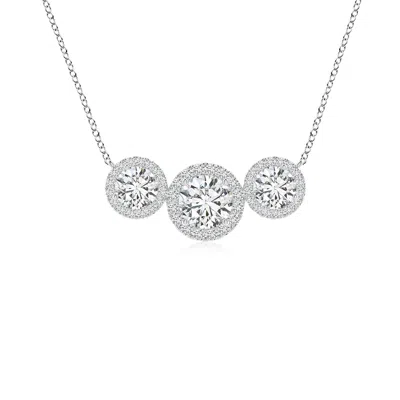 Angara Three Stone Round Diamond Halo Pendant In Metallic