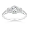 Angara Three Stone Round Diamond Halo Ring