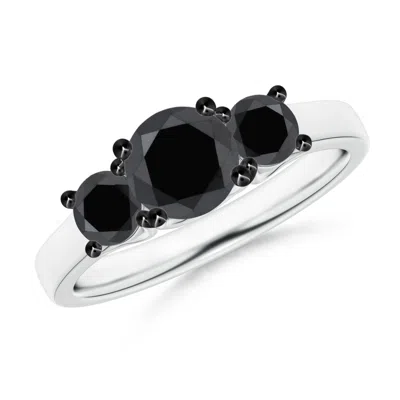 Angara Three Stone Round Enhanced Black Diamond Engagement Ring