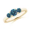 Angara Three Stone Round Enhanced Blue Diamond Engagement Ring In Yellow Gold/teal Blue