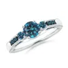 Angara Three Stone Round Enhanced Blue Diamond Ring In Platinum/teal Blue