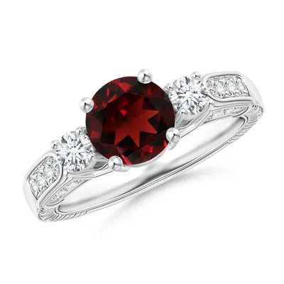 Angara Three Stone Round Garnet And Diamond Ring In Metallic