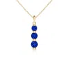 Angara Three Stone Round Lab-grown Blue Sapphire Journey Pendant In Yellow Gold/deep Rich Blue
