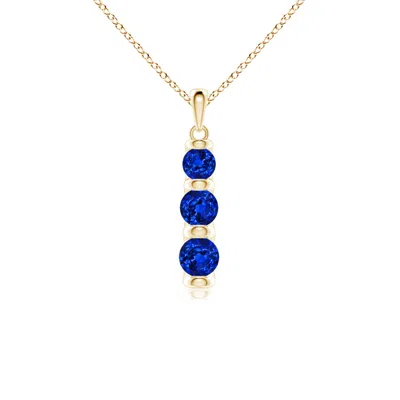 Angara Three Stone Round Lab-grown Blue Sapphire Journey Pendant In Gold