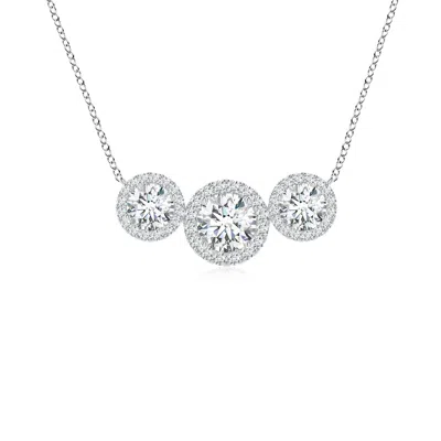Angara Three Stone Round Lab-grown Diamond Halo Pendant In Metallic