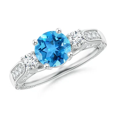 Angara Three Stone Round Swiss Blue Topaz And Diamond Ring In Metallic
