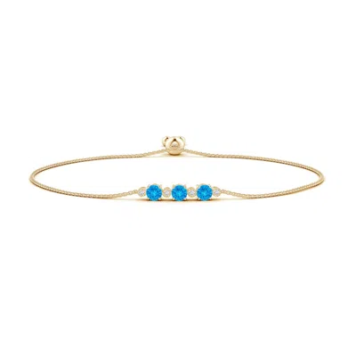 Angara Three Stone Round Swiss Blue Topaz Bracelet With Diamonds In Gold