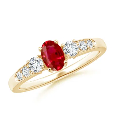 Angara Three Stone Ruby And Diamond Ring With Accents In Gold