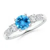 Angara Three Stone Swiss Blue Topaz And Diamond Ring In White Gold/light Swiss Blue