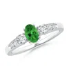 Angara Three Stone Tsavorite And Diamond Ring With Accents In White Gold/bright Medium Green