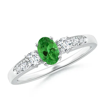 Angara Three Stone Tsavorite And Diamond Ring With Accents In Metallic