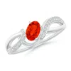Angara Tilted Oval Fire Opal Ribbon Shank Ring With Diamonds In White Gold/orangish Bright Red
