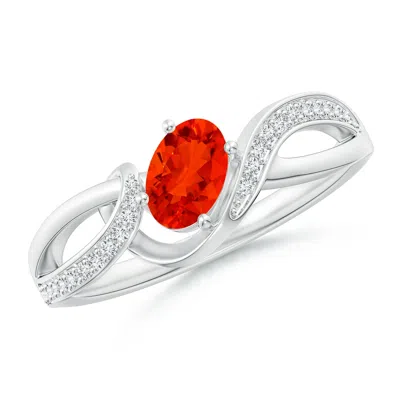 Angara Tilted Oval Fire Opal Ribbon Shank Ring With Diamonds In Metallic