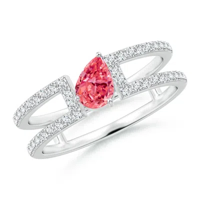 Angara Tilted Pear Fancy Intense Pink Diamond Parallel Split Shank Ring