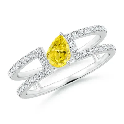 Angara Tilted Pear Lab-grown Fancy Intense Yellow Diamond Parallel Split Shank Ring In Metallic