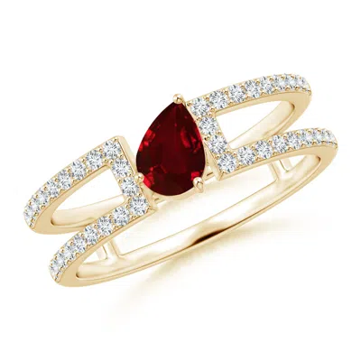 Angara Tilted Pear Ruby Parallel Split Shank Ring In Red