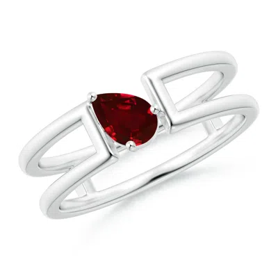 Angara Tilted Pear Ruby Solitaire Parallel Split Shank Ring In Metallic