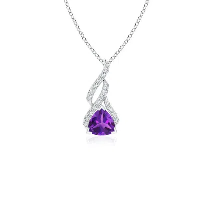 Angara Trillion Amethyst Solitaire Pendant With Diamond Swirl In Metallic