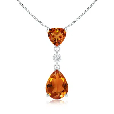 Angara Trillion And Pear Citrine Drop Pendant With Diamond In Metallic