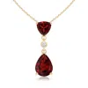 Angara Trillion And Pear Garnet Drop Pendant With Diamond In Yellow Gold/rich Red