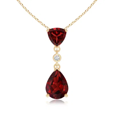 Angara Trillion And Pear Garnet Drop Pendant With Diamond In Gold