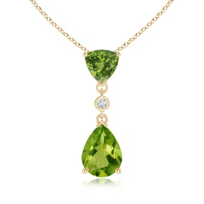 Angara Trillion And Pear Peridot Drop Pendant With Diamond In Gold