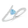 Angara Trillion Aquamarine Pisces Bypass Ring With Diamonds In White Gold/swiss Blue