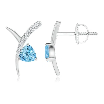 Angara Trillion Aquamarine Pisces Stud Earrings With Diamonds