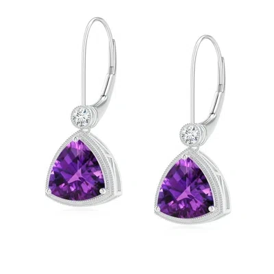 Angara Trillion Checker-cut Amethyst Milgrain Drop Earrings In Metallic