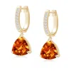Angara Trillion Checker-cut Citrine Huggie Drop Earrings In Yellow Gold/deep Golden