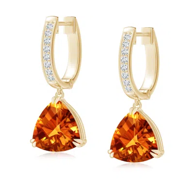 Angara Trillion Checker-cut Citrine Huggie Drop Earrings In Gold