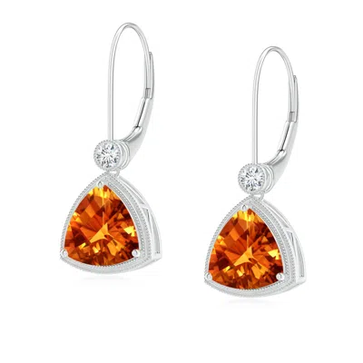 Angara Trillion Checker-cut Citrine Milgrain Drop Earrings In Metallic